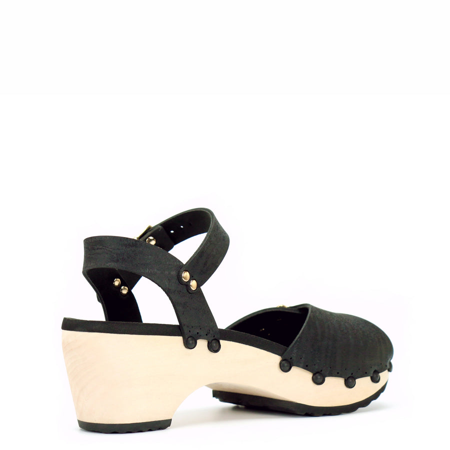Mid Clog Peep Toe Ankle in Midnight - Mohop