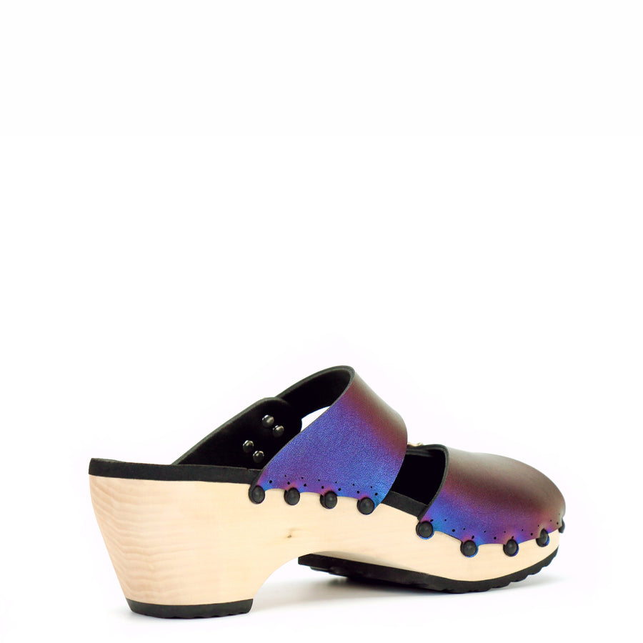 Mid Clog Peep Toe Mule in Peacock - Mohop