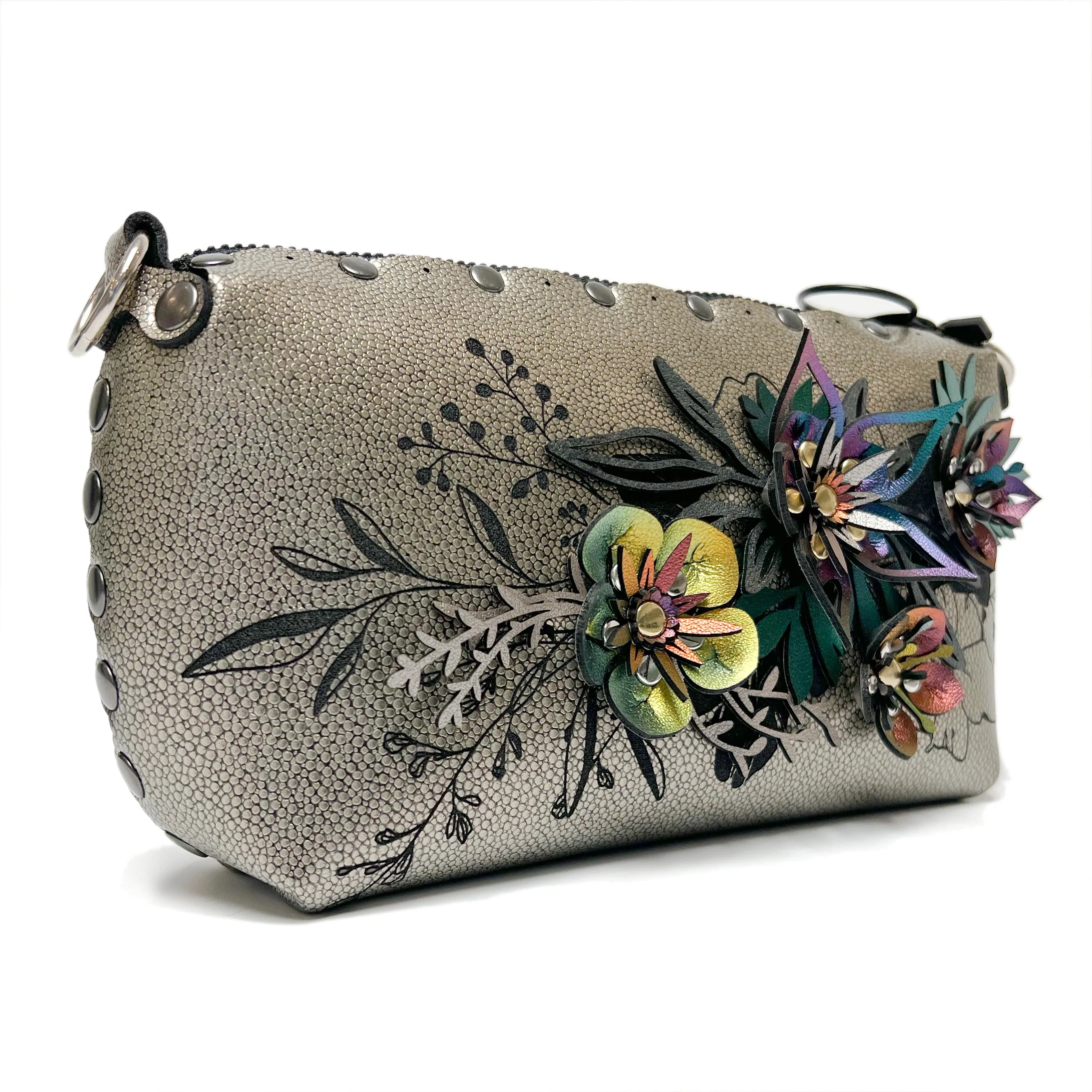 Flower Mini Bag - Vegan Leather Floral Crossbody Bag - Made
