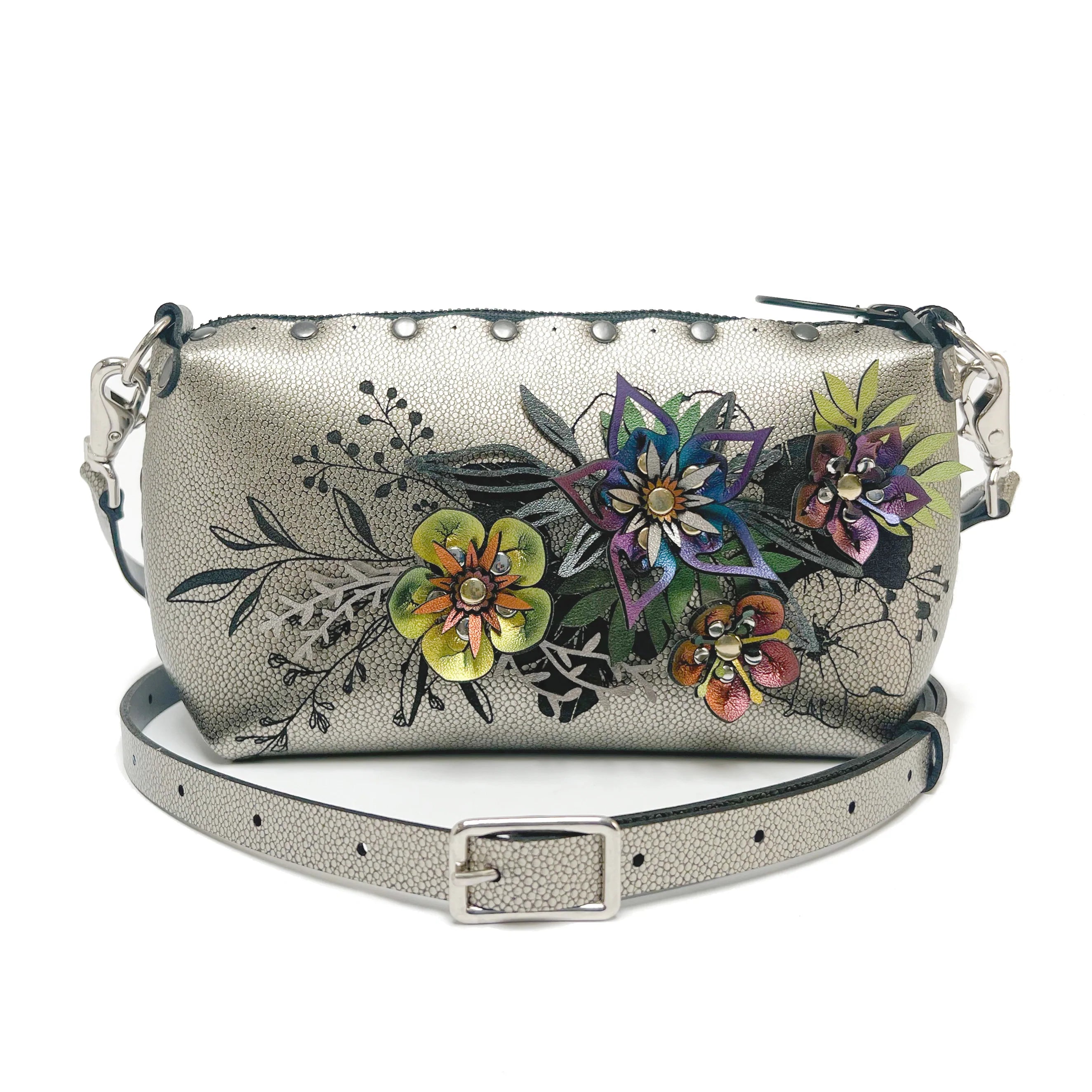 Flower Mini Bag - Vegan Leather Floral Crossbody Bag - Made in USA
