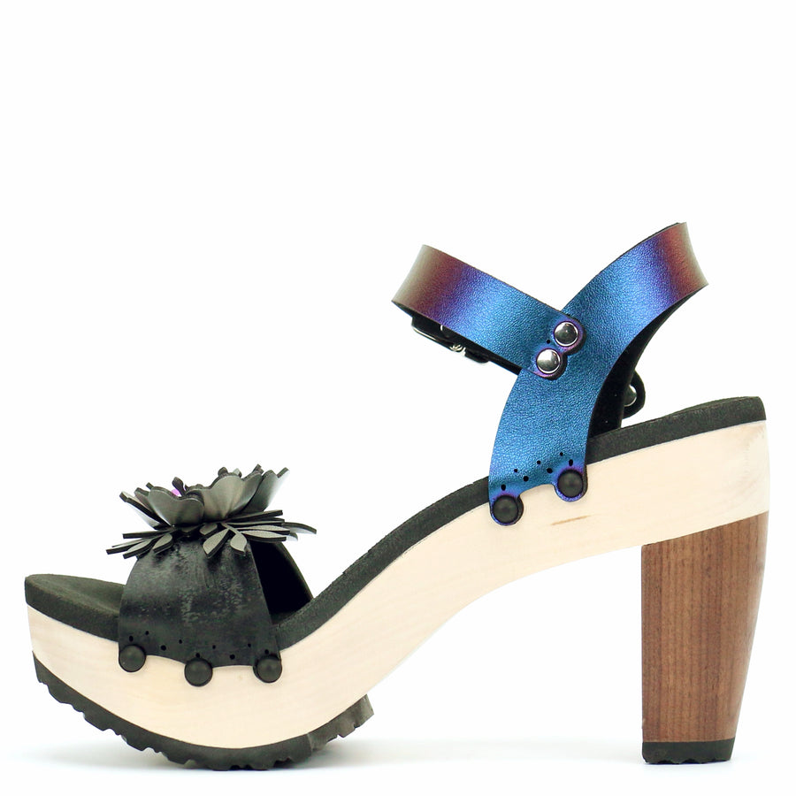 High Heel Flower Toe Ankle in Midnight and Peacock - Mohop