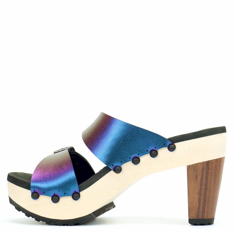 High Heel Buckle Toe Mule in Peacock - Mohop