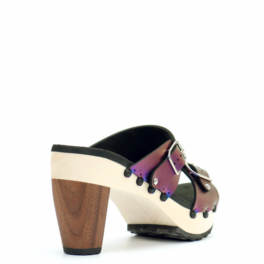 High Heel Buckle Toe Mule in Peacock - Mohop