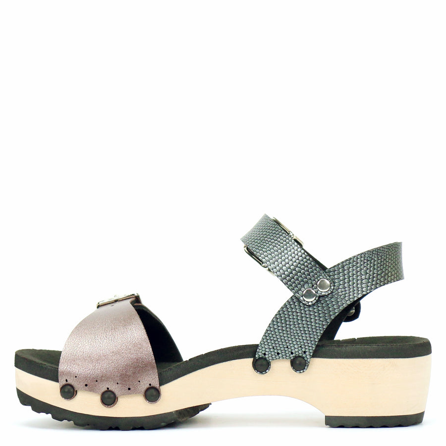Low Clog Buckle Toe Ankle in Rose and Pewter - Mohop
