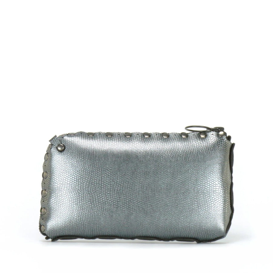 rear view of pewter wallet bag