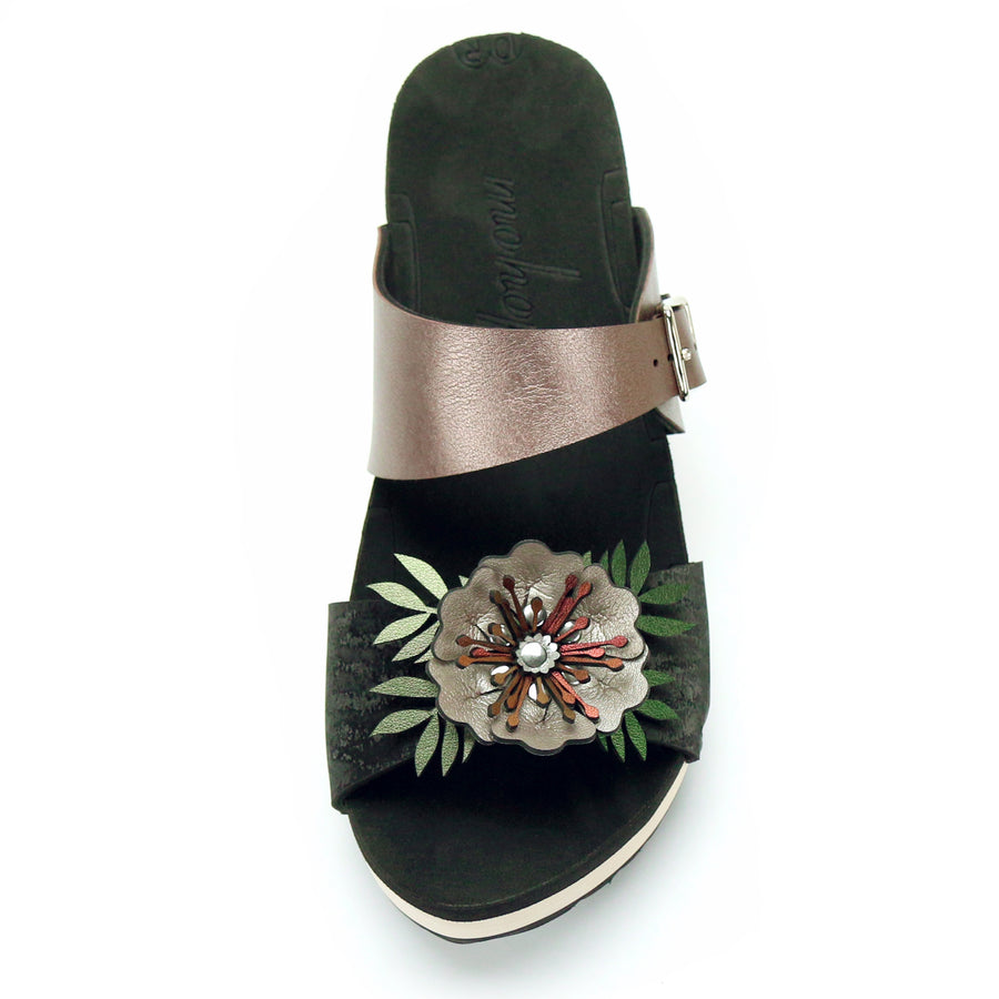Mid Clog Flower Toe Mule in Midnight and Rose - Mohop