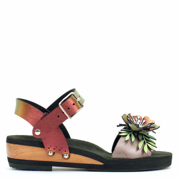 Low Wedge Flower Toe Ankle in Rose and Ruby - Mohop