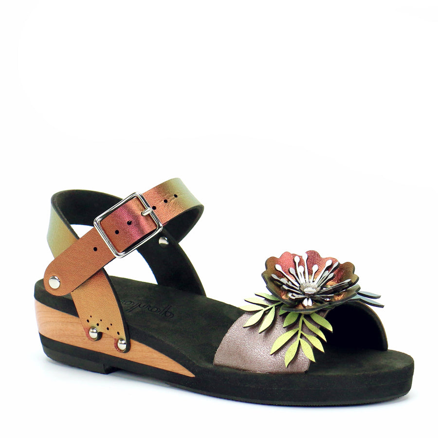 Low Wedge Flower Toe Ankle in Rose and Ruby - Mohop