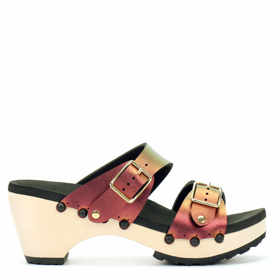 Mid Clog Buckle Toe Mule in Ruby - Mohop
