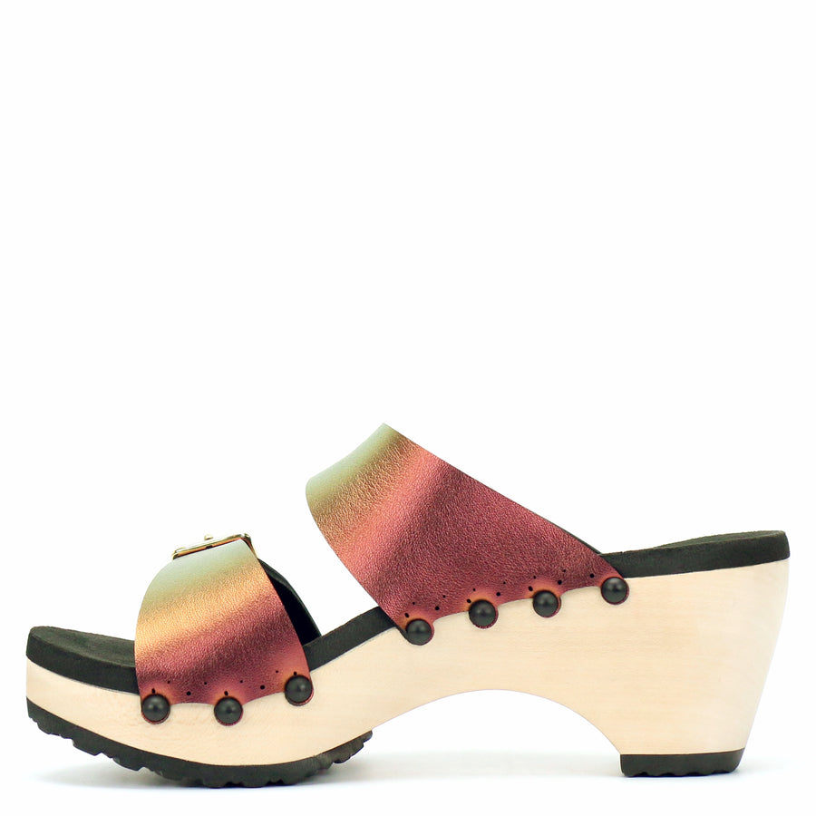 Mid Clog Buckle Toe Mule in Ruby - Mohop