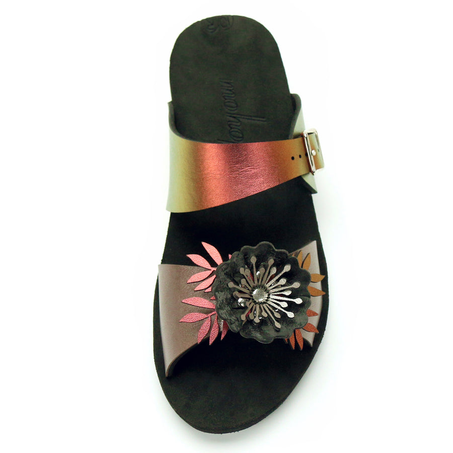 Low Wedge Flower Toe Mule in Rose and Ruby - Mohop