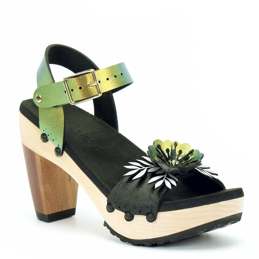 High Heel Flower Toe Ankle in Midnight and Scarab - Mohop
