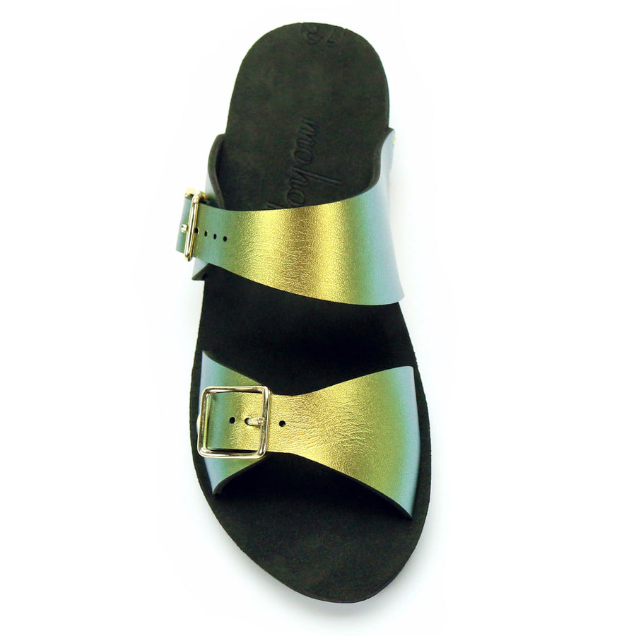 Low Wedge Buckle Toe Mule in Scarab - Mohop